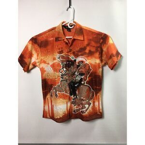 Zam Western shirt Mens Size M Vaquero graphics black orange brown button‎ Up